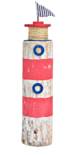 phare en bois rouge et blanc 33 cm